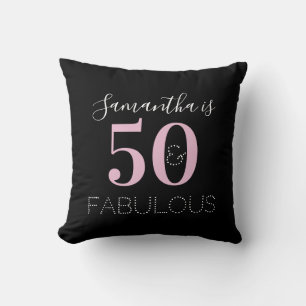 50th Birthday Personalized Black Pink Throw Pillow