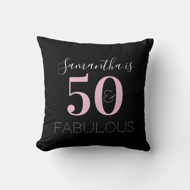 50th Birthday Personalized Black Pink Throw Pillow (Front)