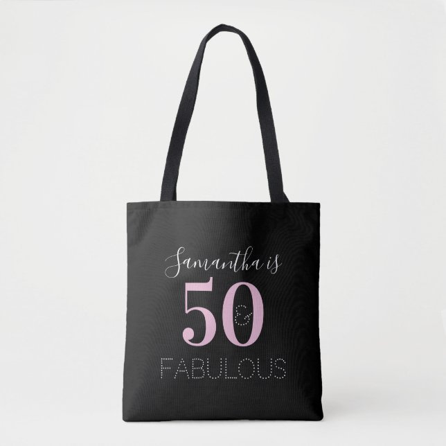 50th Birthday Personalized Black Pink Tote Bag (Front)