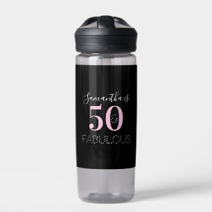 50th Birthday Personalized Black Pink Water Bottle