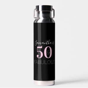 50th Birthday Personalized Black Pink Water Bottle