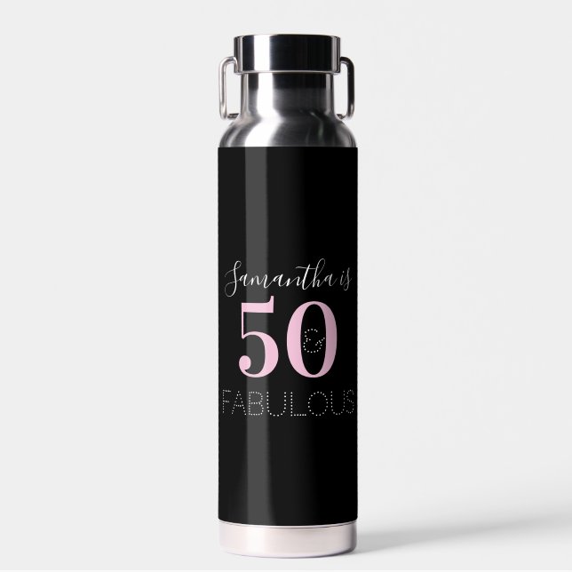 50th Birthday Personalized Black Pink Water Bottle (Front)