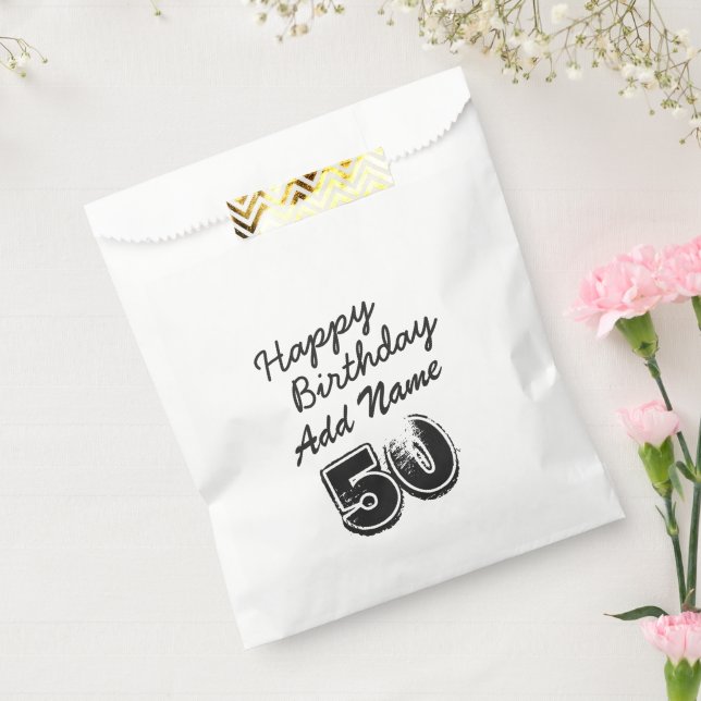 50th Birthday Personalized Black Typography Favor Bag (Sealed)