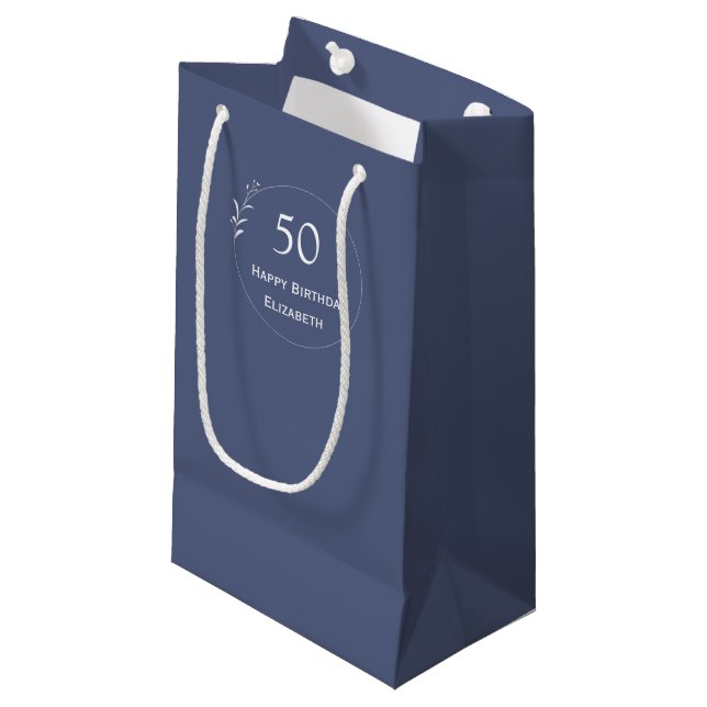 50th Birthday Personalized Blue Small Gift Bag (Front Angled)