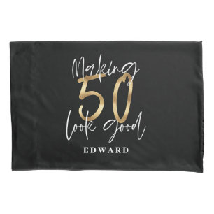 50th birthday personalized favor gift black gold pillow case