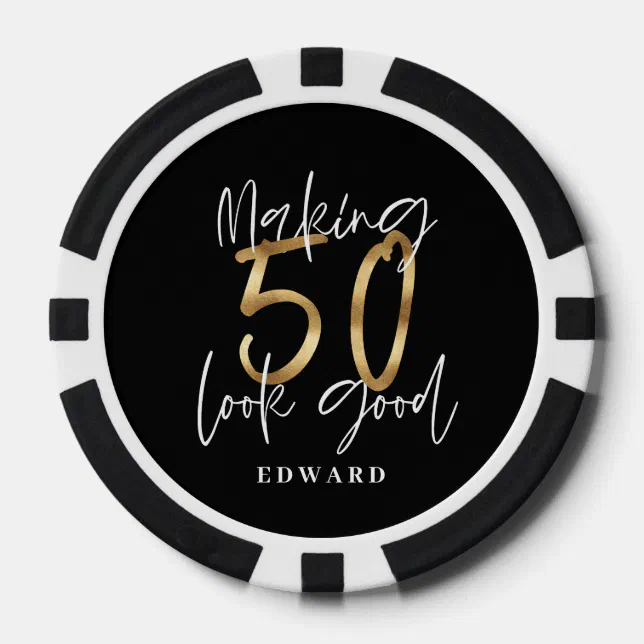 50th birthday personalized favor gift black gold poker chips | Zazzle