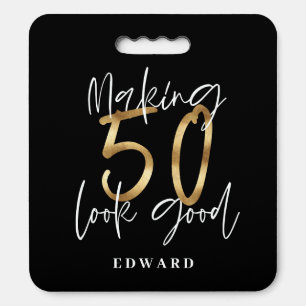 50th birthday personalized favor gift black gold seat cushion