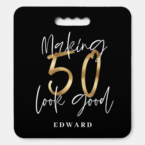 50th birthday personalized favor gift black gold seat cushion