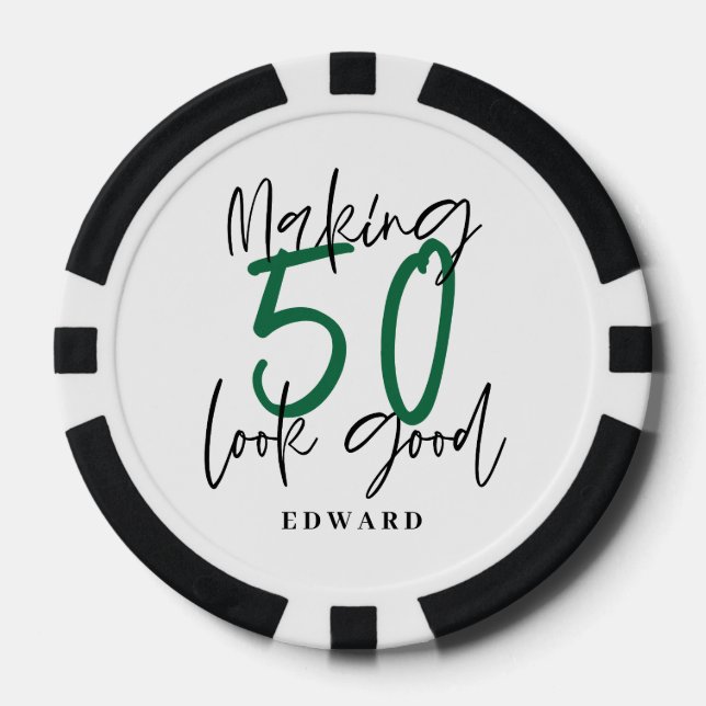 50th birthday personalized favor gift modern poker chips (Front)