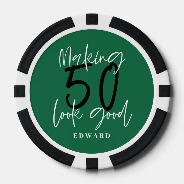 50th birthday personalized favor gift modern poker chips (Front)