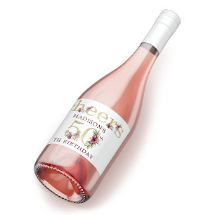 50th Birthday Personalized Gold Floral Sparkling Wine Label