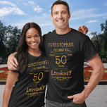 50th Birthday Personalized Men Black And Gold T-Shirt<br><div class="desc">Celebrate your special day with our custom 50th Birthday T-Shirt! This stylish black and gold design will be personalized with your name, making it the perfect way to commemorate this milestone birthday. It's the perfect way to show off your style, and makes a great gift for any occasion. The comfortable,...</div>