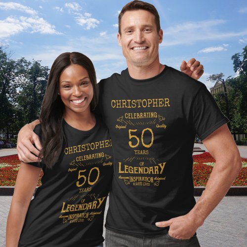 50th Birthday Personalized Men Black And Gold T_Shirt