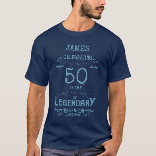 50th Birthday Personalized Men Blue Text T_Shirt
