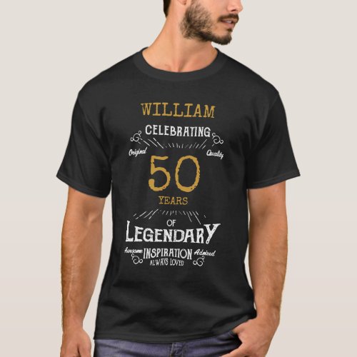 50th Birthday Personalized Men Gold White Text T_Shirt