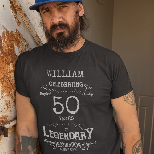50th Birthday Personalized Men Silver Gray Text T_Shirt