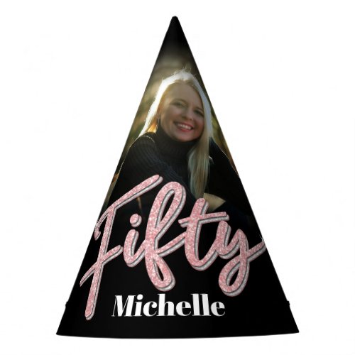 50th birthday personalized photo glitter pink name party hat