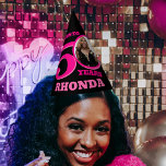 50th birthday personalized photo pink black party hat<br><div class="desc">Bright add your own photo and name party hat. Ideal for a special ladies 50th birthday party celebration. Colorful hot pinks on black design. Background color can also be changed for your own choice currently black. Original graphic art and design by Sarah Trett for www.mylittleeden.com</div>