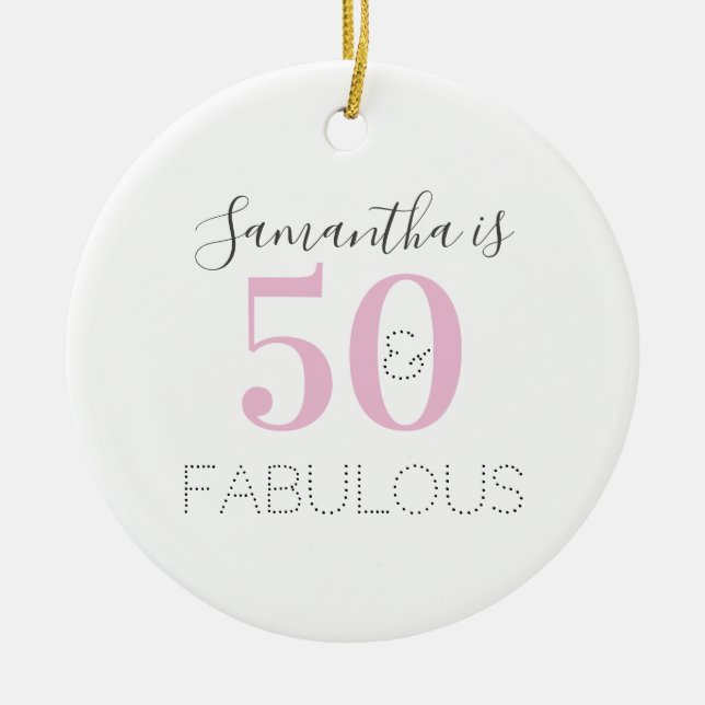 50th Birthday Personalized Typography Ceramic Ornament (Front)
