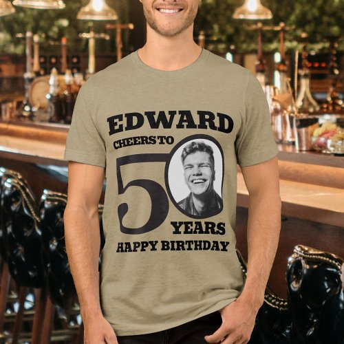  50th Birthday photo and name mono tone black Tri_Blend Shirt