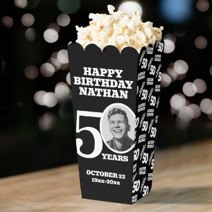 50th birthday photo black and white custom popcorn favor boxes