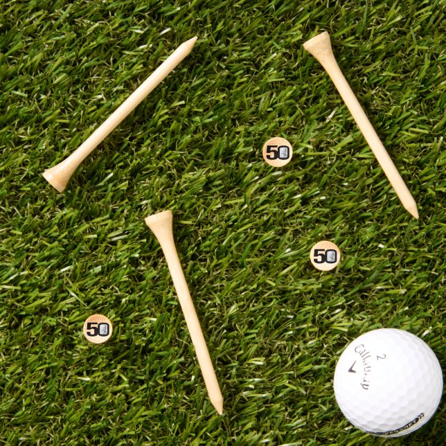 50th birthday photo black golf tees (Grass Multi)