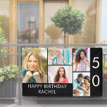 50th Birthday Photo Collage 5 Picture Black White Banner<br><div class="desc">Personalized banner celebrating a 50th Birthday - or customize for any other age! The photo template is set up for you to add 5 of your favorite photos which are displayed in a photo collage of horizontal landscape and vertical portrait formats. The wording simply reads "Happy Birthday [your name]" in...</div>