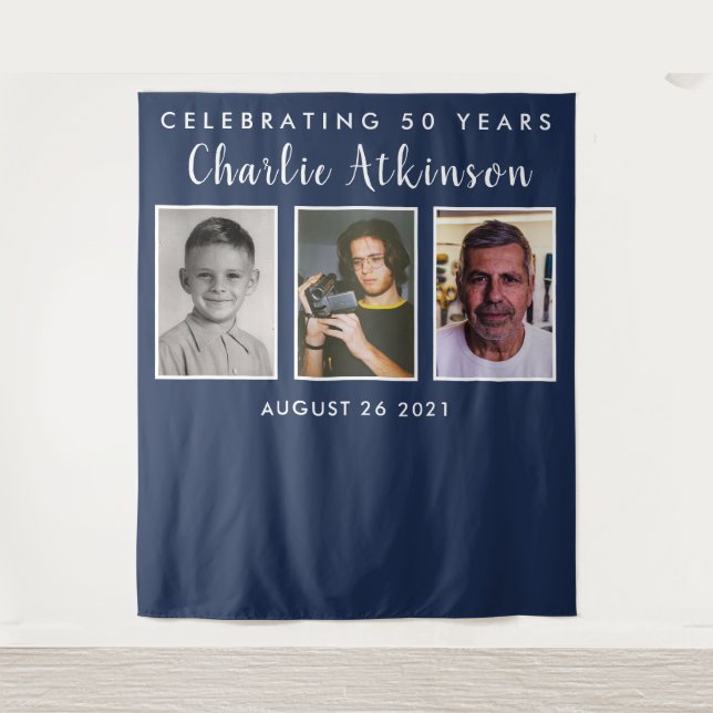 50th birthday photo collage backdrop banner (Front)