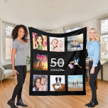 50th birthday photo collage black fleece blanket<br><div class="desc">A gift for a woman's 50th birthday,  celebrating her life with a collage of 8 of your photos.  Templates for a name,  age 50 and a date.  Date of birth or the date of the anniversary.  White and gray colored letters.  Black colored background.</div>