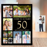 50th Birthday Photo Collage Black Jumbo Card<br><div class="desc">A fun 50th birthday black keepsake jumbo card featuring "Cheers To 50 Years" in gold lettering,  a 9 photo collage of family,  friends,  pets,  memories,  events,  travels,  etc. and "Happy Birthday" and the recipient's name. On the inside,  add your personalized message or leave blank for a hand-written note.</div>