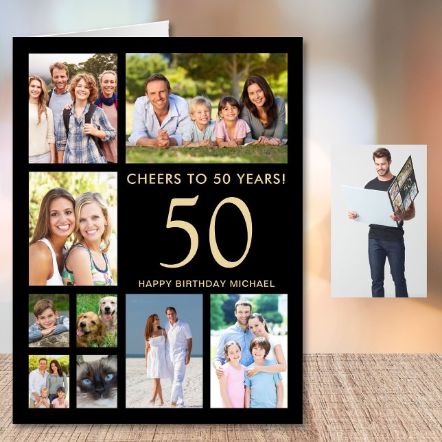 50th Birthday Photo Collage Black Jumbo Card (Creator Uploaded)