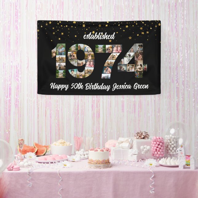 50th birthday Photo Collage established 1974 Banner (Party)