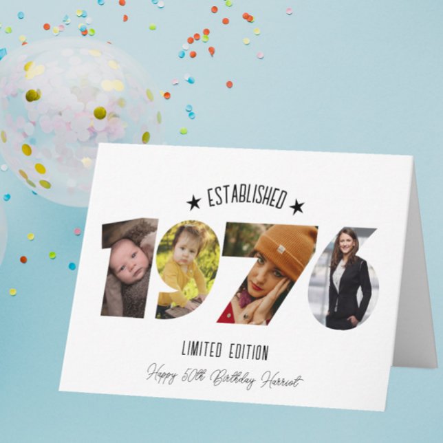 50th birthday Photo Collage established 1976 Thank You Card (Creator Uploaded)