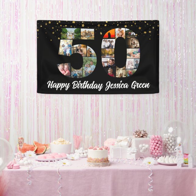 50th birthday Photo Collage event party  Banner (Party)
