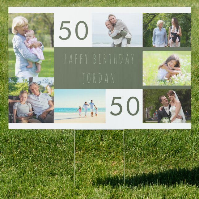 50th Birthday Photo Collage Happy Birthday Yard Sign (Insitu)