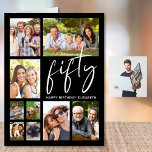 50th Birthday Photo Collage Jumbo Card<br><div class="desc">A fun 50th birthday keepsake jumbo card featuring "fifty" in a large chic script, a 9 photo collage of family, friends, pets, memories, events, travels, etc. and "Happy Birthday" and the recipient's name in simple white lettering on a black background. On the inside, add your personalized message or leave blank...</div>