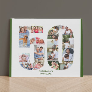 50th Birthday Photo Collage Number 50 Custom Faux Canvas Print