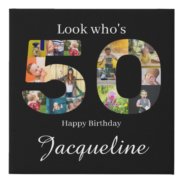 50th Birthday Photo Collage Personalized Faux Canvas Print (Front)