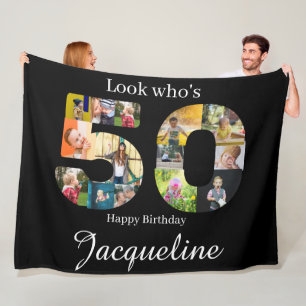 50th Birthday Photo Collage Personalized Fleece Blanket