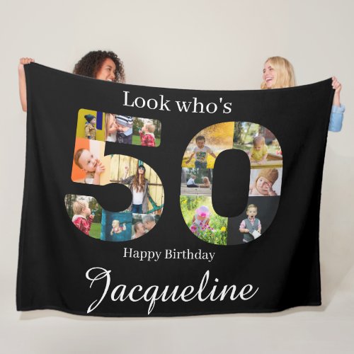 50th Birthday Photo Collage Personalized Fleece Blanket