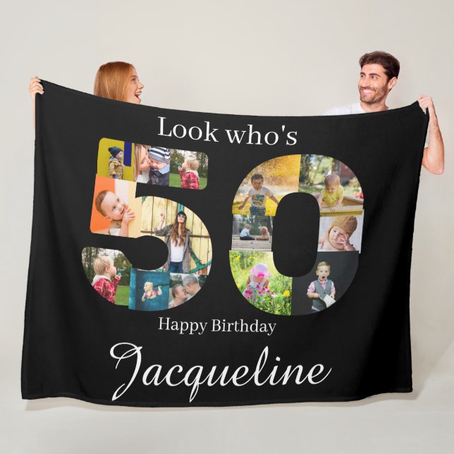50th Birthday Photo Collage Personalized Fleece Blanket (In Situ)