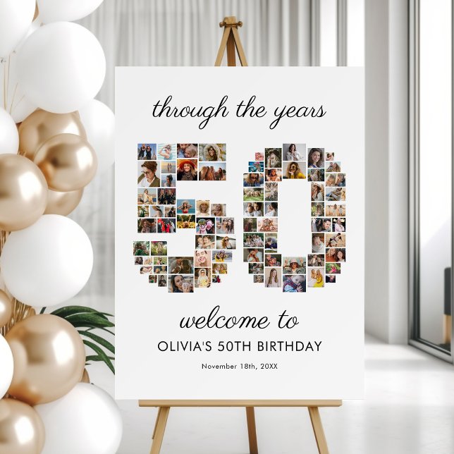 50th Birthday Photo Collage Welcome Foam Board (Creator Uploaded)