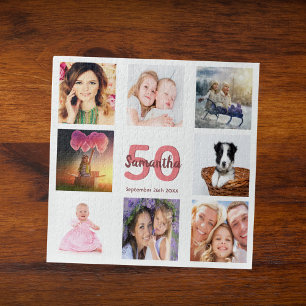 50th birthday photo collage woman white jigsaw puzzle