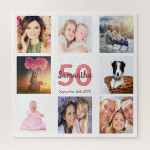50th birthday photo collage woman white jigsaw puzzle