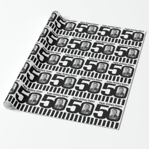 50th Birthday photo fun black and white wrapping Wrapping Paper