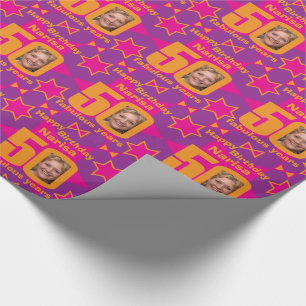 50th Birthday photo fun purple pink gift Wrapping Paper