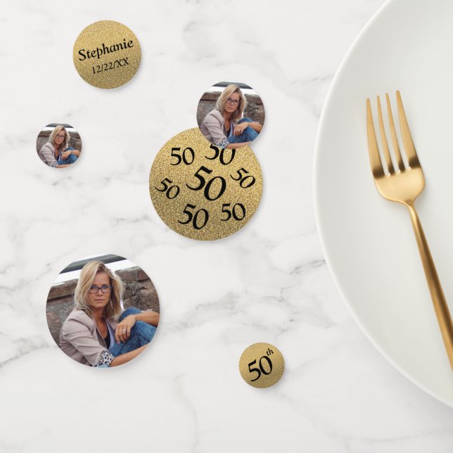 50th Birthday Photo Gold Glitter Table Confetti (Group)