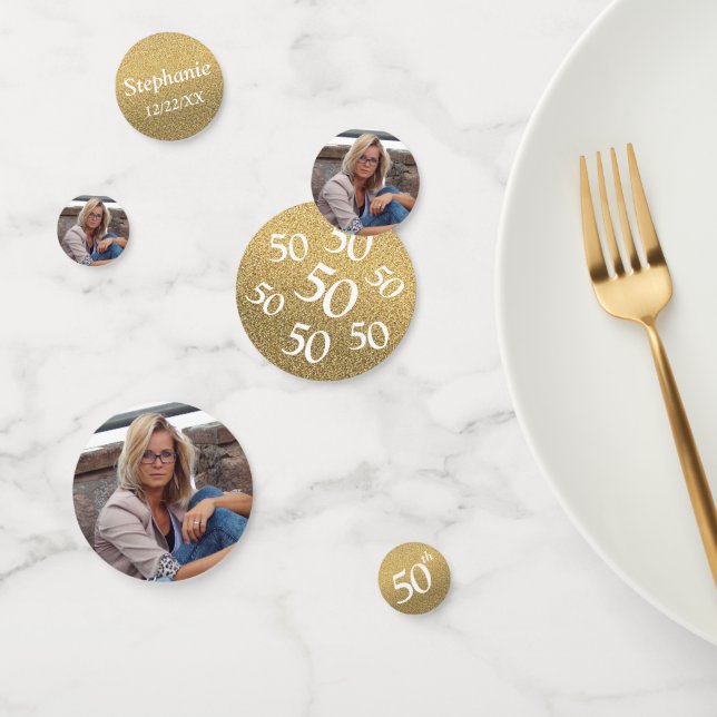50th Birthday Photo Gold Glitter Table Confetti (Group)