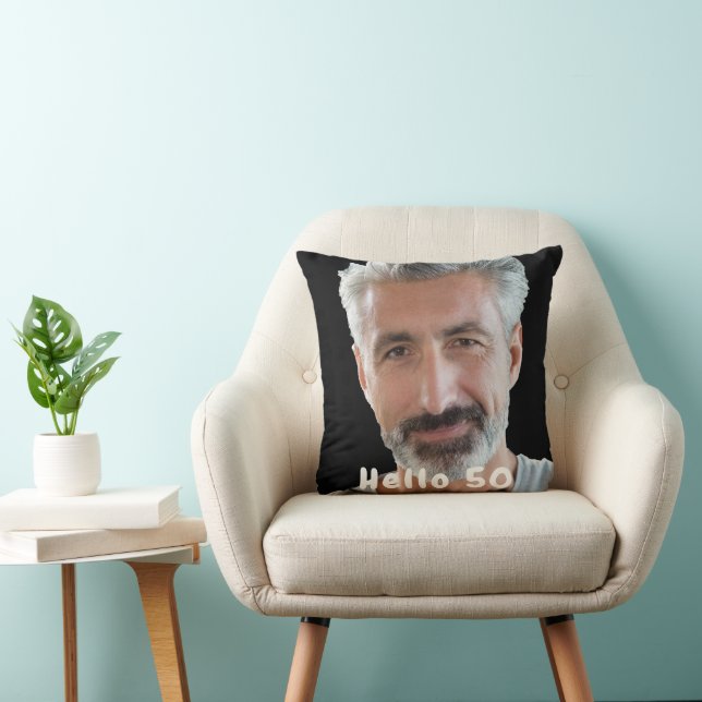 50th birthday photo hello 50 guy man throw pillow (Chair)