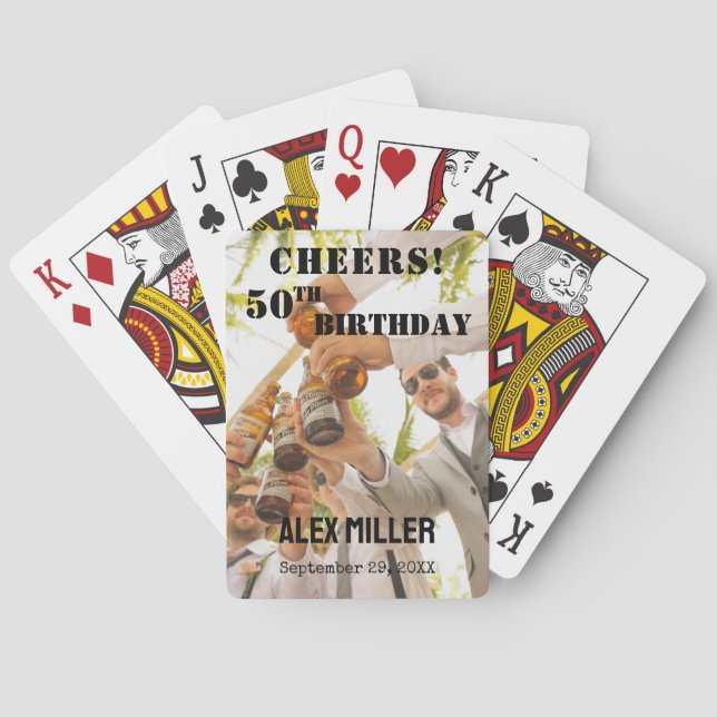50th Birthday Photo Keepsake Cheers Poker Cards (Back)